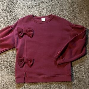 Burgundy Sweatshirt with Bow Accents